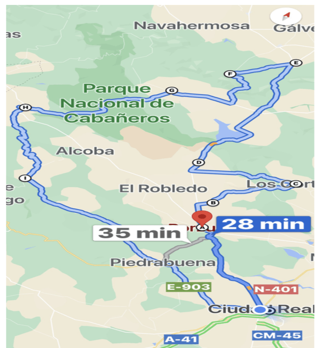 Itinerario de la Ruta en moto por Cabañeros